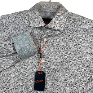 NEW Egara Mens Medium Slim Fit Stretch Button Down Dress Shirt All Over Print